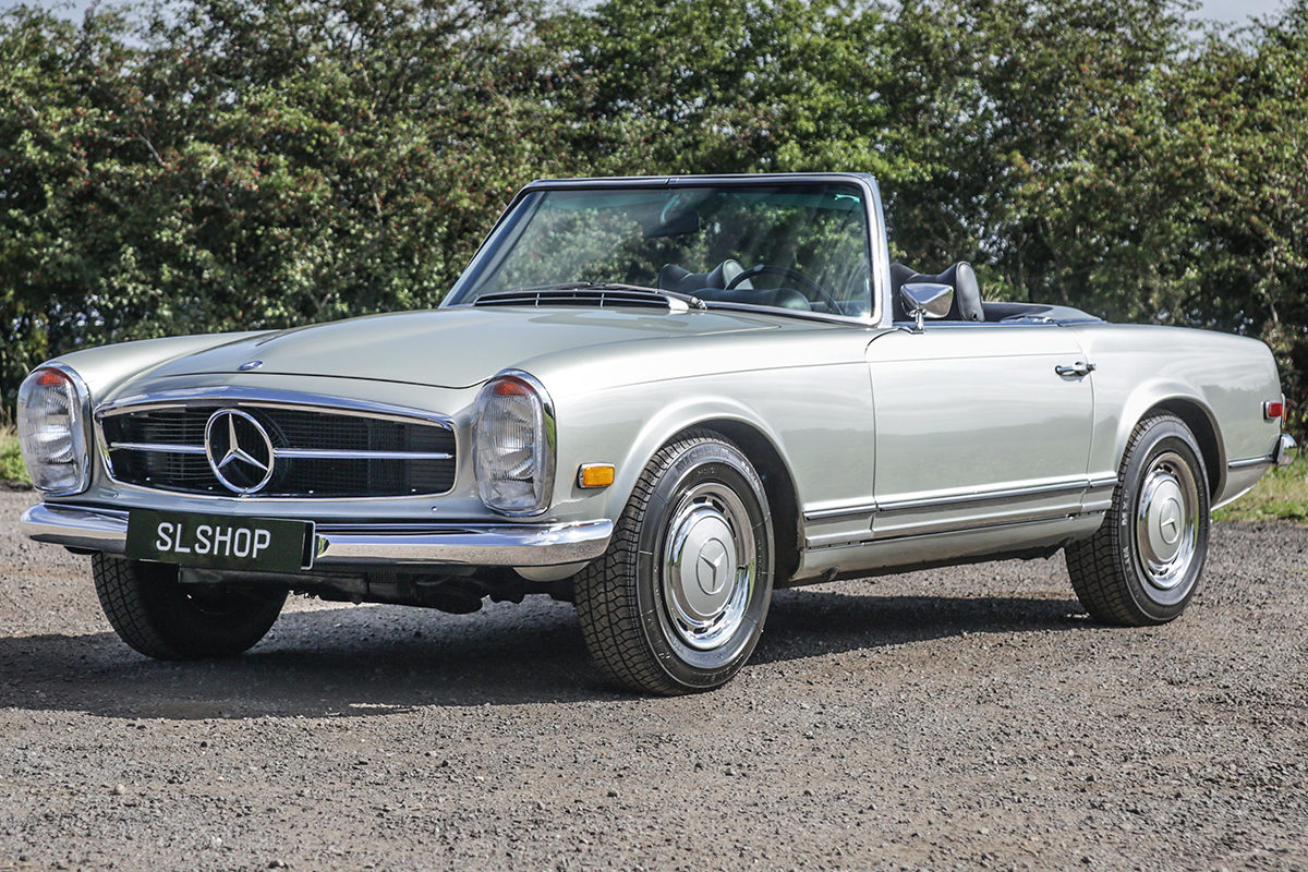 Silver 1970s Mercedes 280SL for sale with SLSHOP