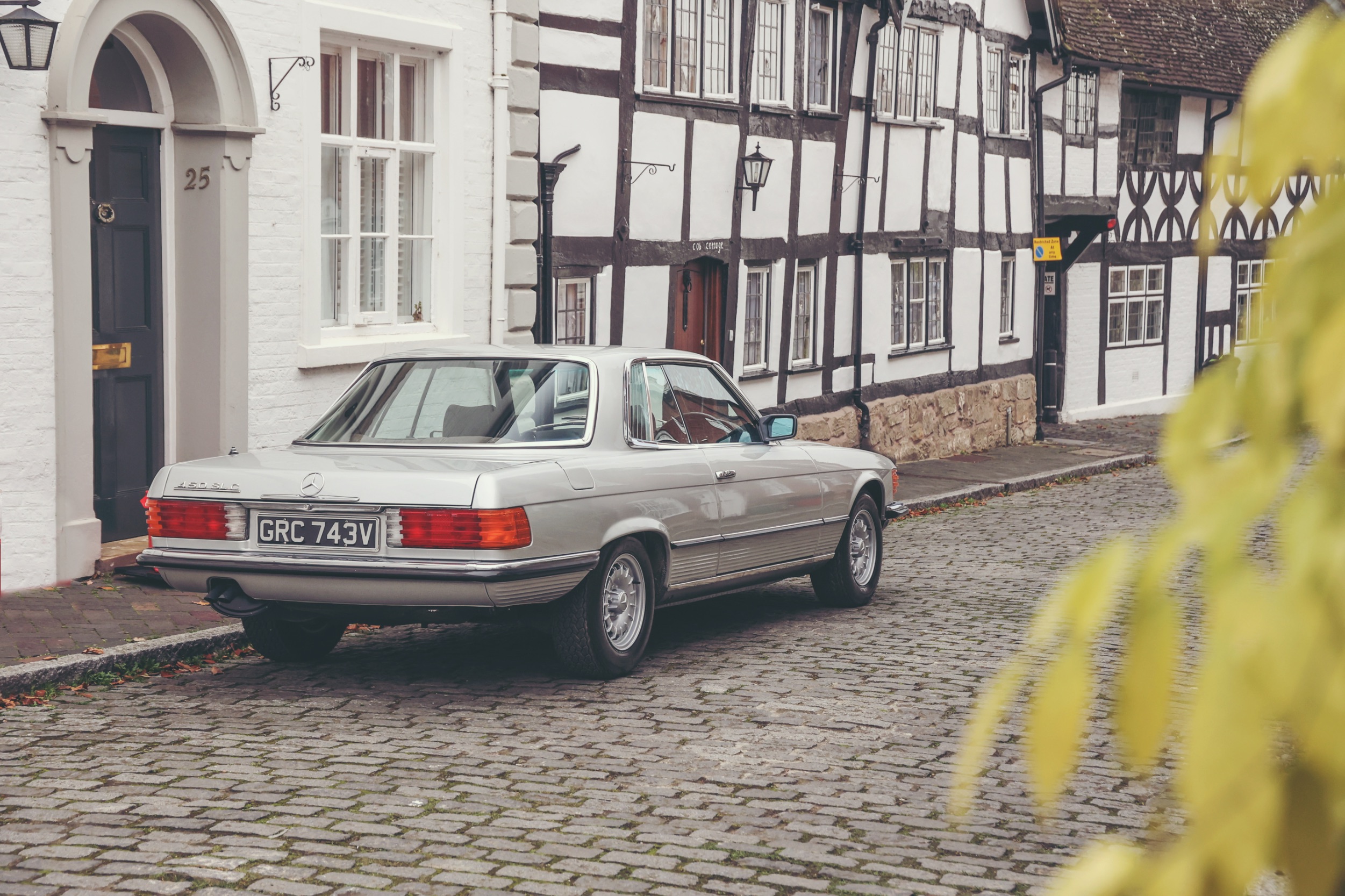 Mercedes 450SLC rear quarter profile.