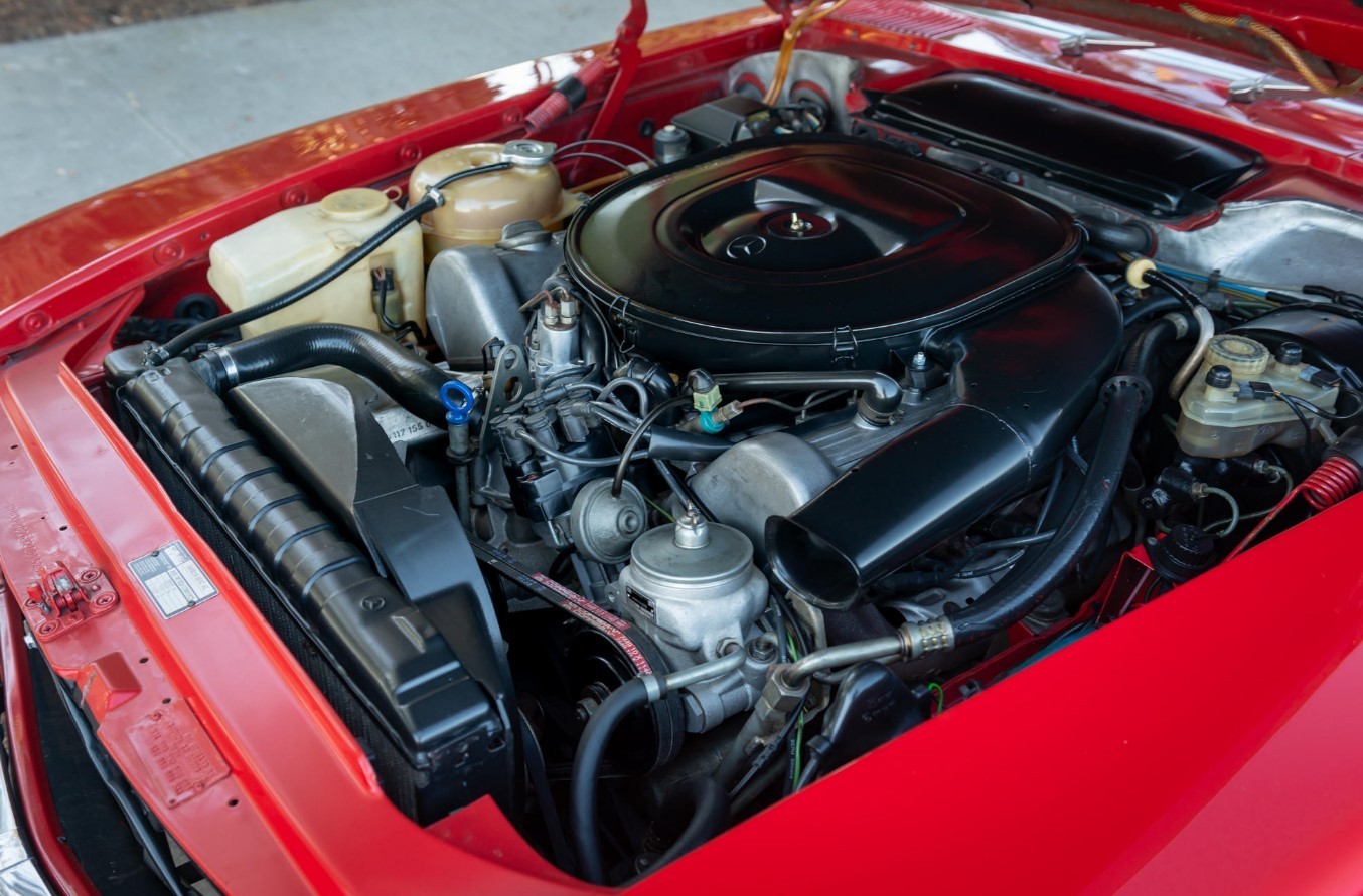 Mercedes 450SLC 5.0 engine bay.